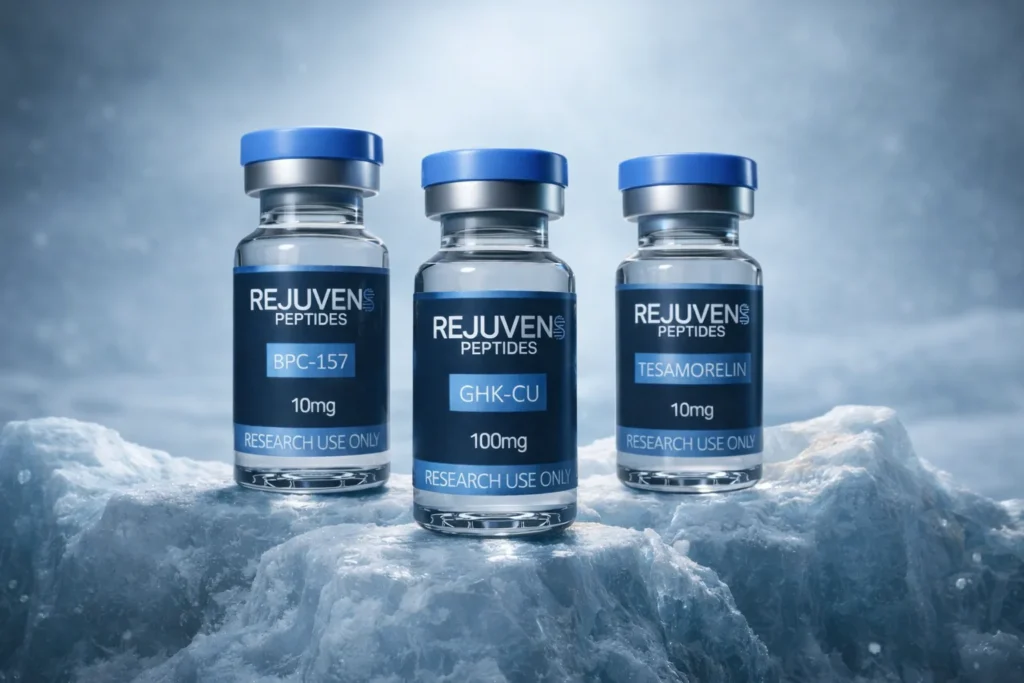 Buy Peptides for Scientific Research (USA Made) 9 Rejuven8 Peptides GHK-Cu, BPC-157, Tesamorelin product/shop preview (Research Use Only)