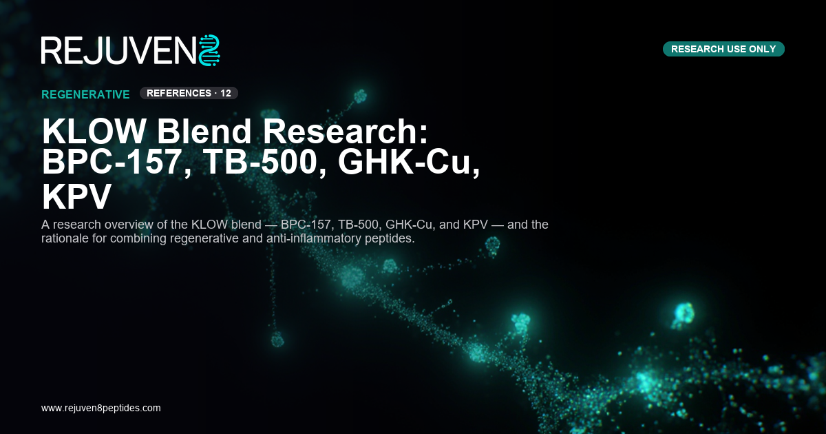 Research vial labeled KLOW blend with BPC-157 TB-500 GHK-Cu KPV