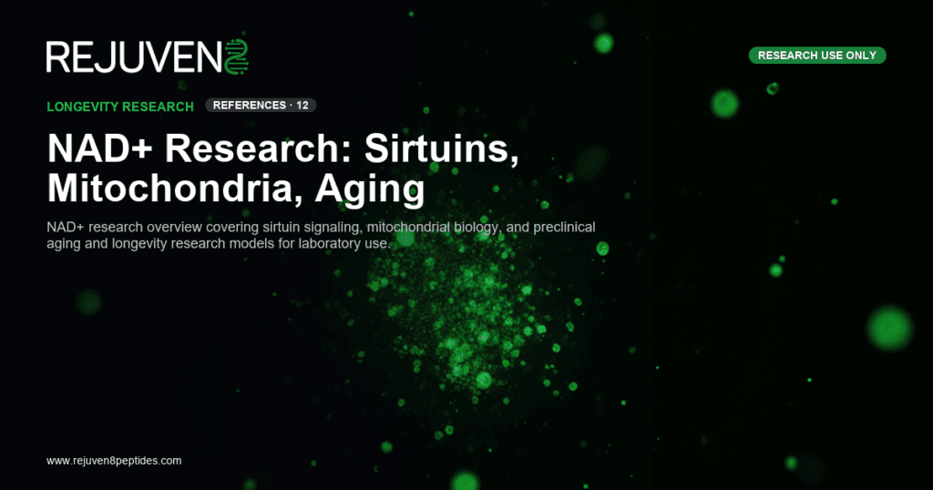 NAD+ Research - NAD+ Research: Sirtuins, Mitochondrial Biology, and Aging Models | Article thumbnail by Rejuven8 Peptides