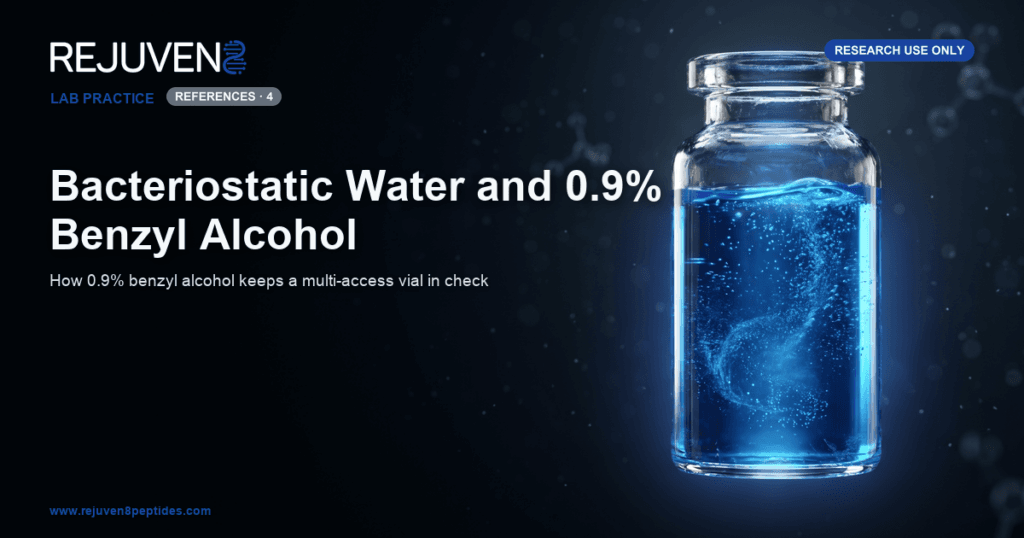 Clear deep blue fluid with fine bubbles swirling inside a sealed laboratory vial against a dark background.