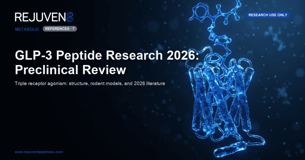Glowing blue peptide chain docking into a G-protein-coupled receptor against a dark laboratory background.