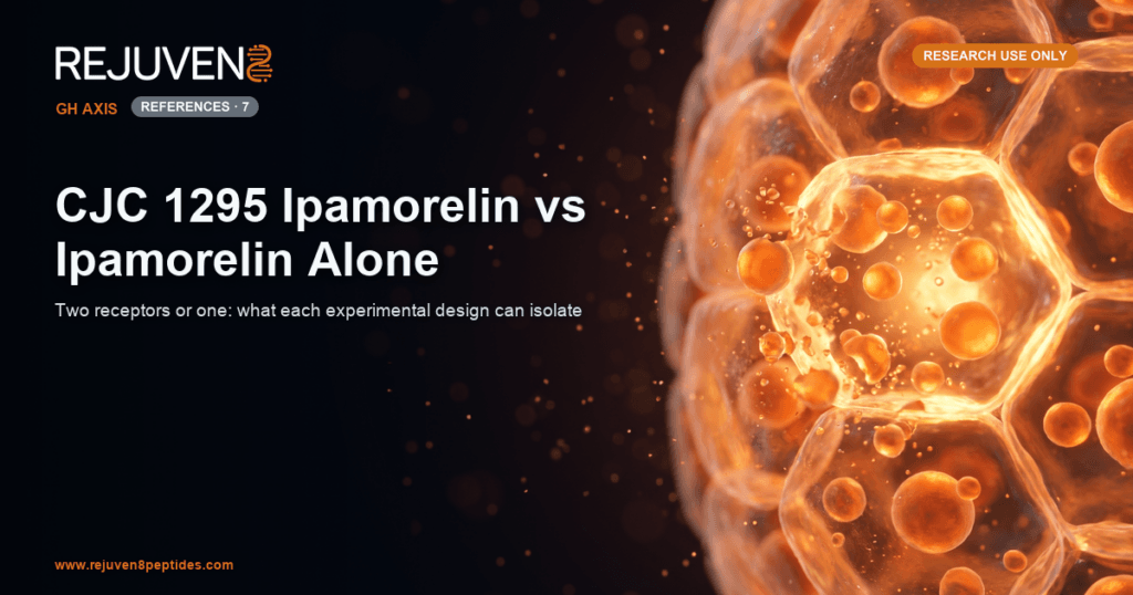 Glowing orange somatotroph cell releasing secretory granules against a dark laboratory background.
