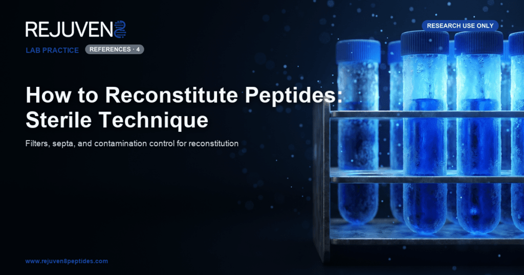 Aliquot tubes on a cold rack in a clean laboratory setting on a deep blue background.